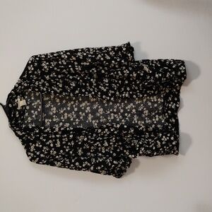 Forever 21 | Black + White Floral Open-Front Cardigan | Juniors S